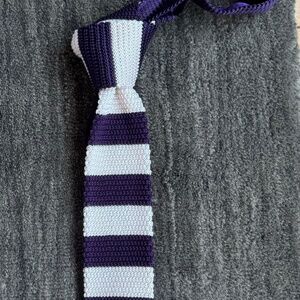 PAUL SMITH HAND MADE SILK KNIT TIE - PURPLE & WHITE